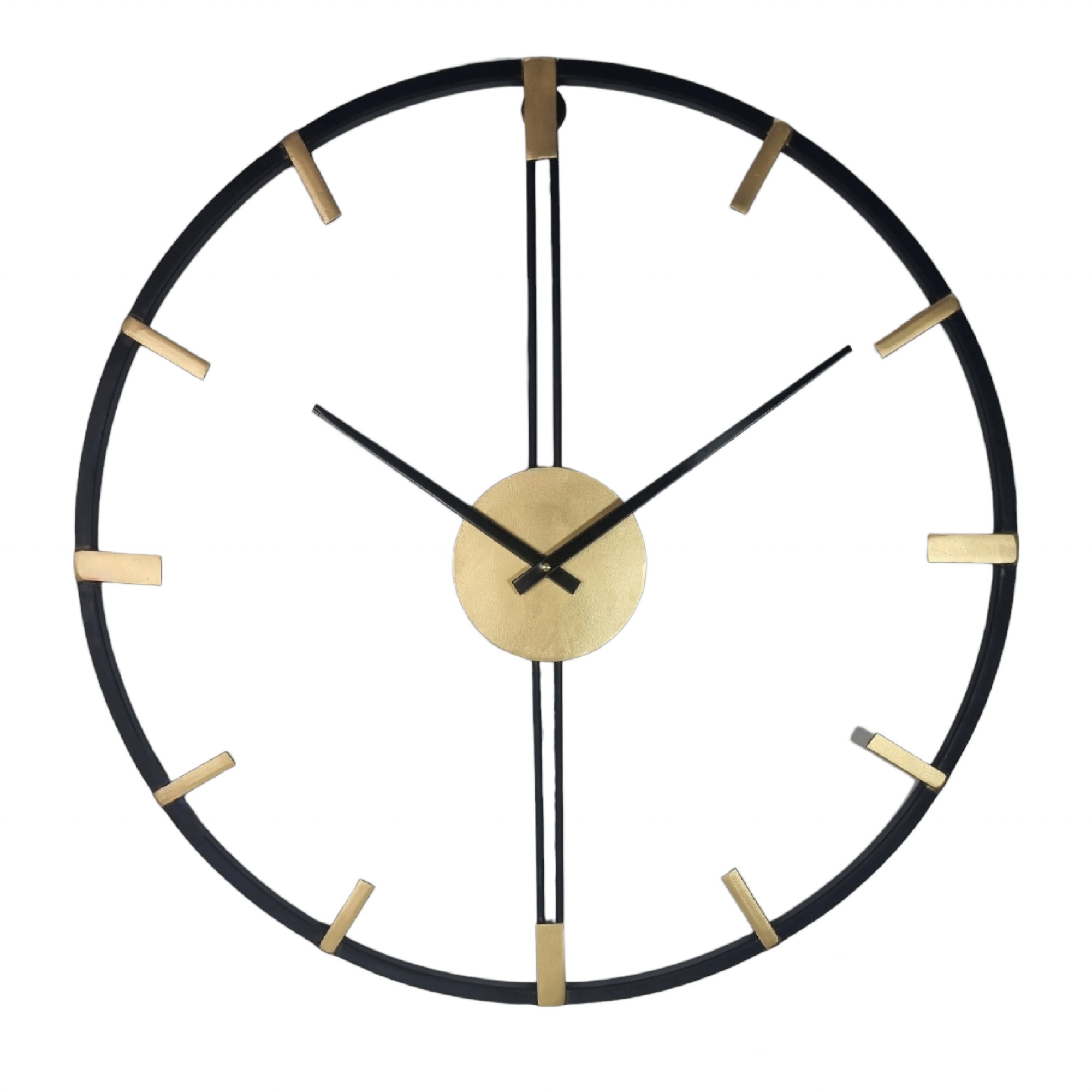Image of Black and Golden Metal Wall Clock - Large Round Analog Watch