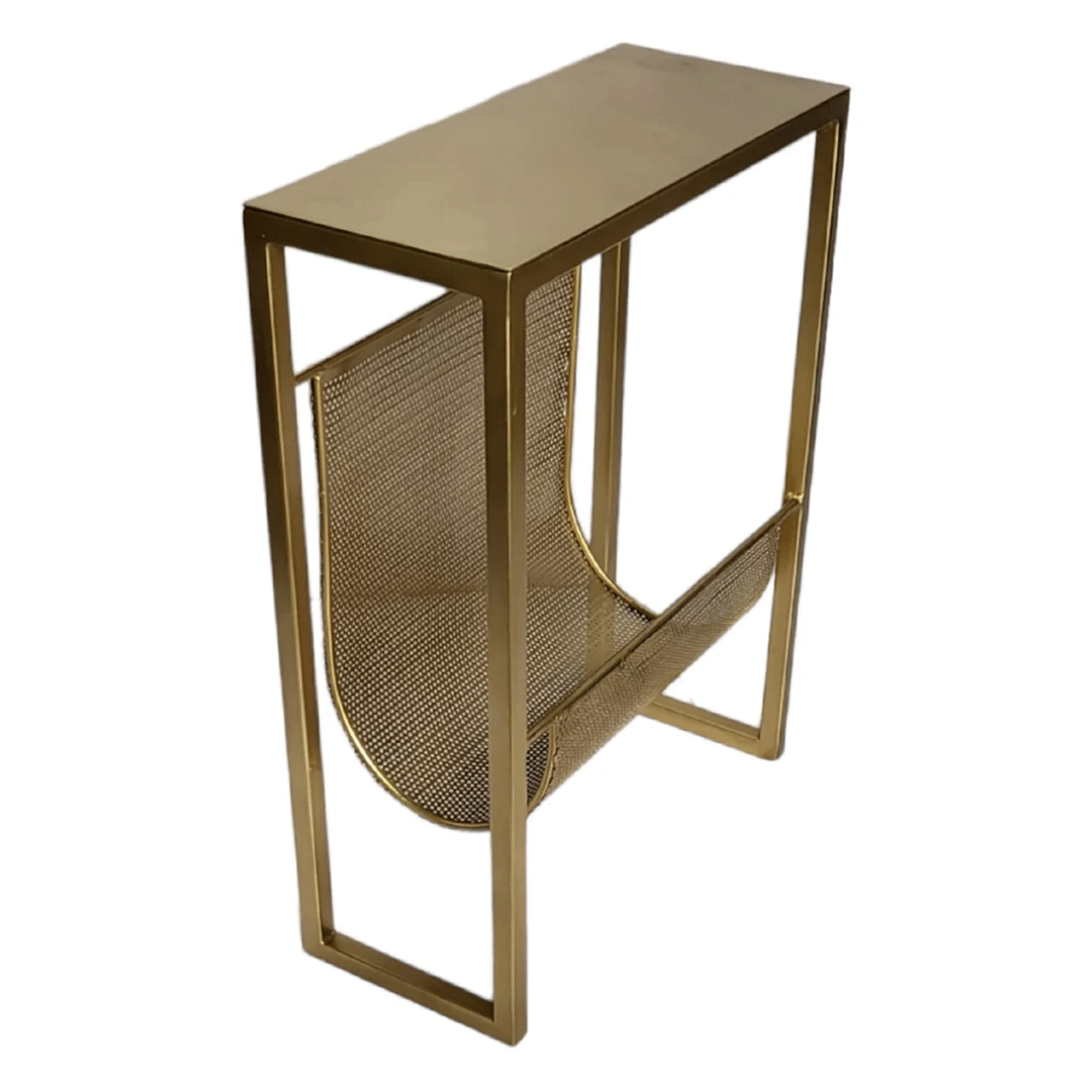 Image of Gold Finish Table with Magazine Storage