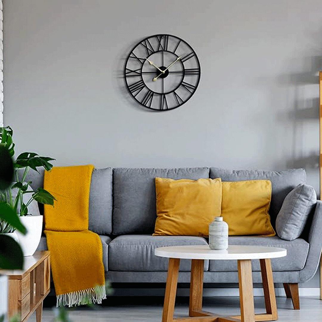 Image of Roman Analog Wall Clock in Black Metal Design