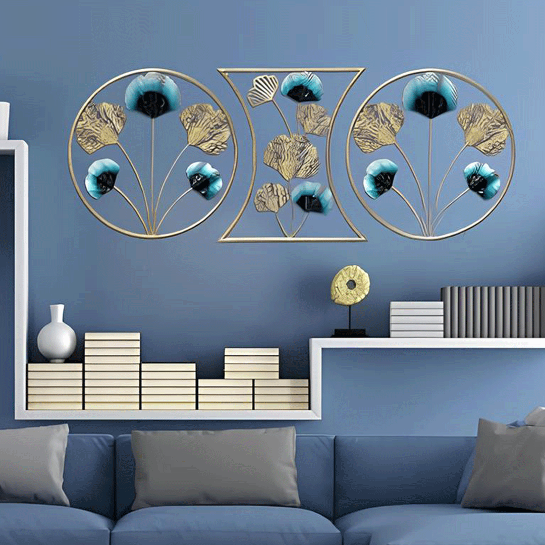 Image of Decorative Round Circle Gingko Leaf Metal Wall Art - Set of 3