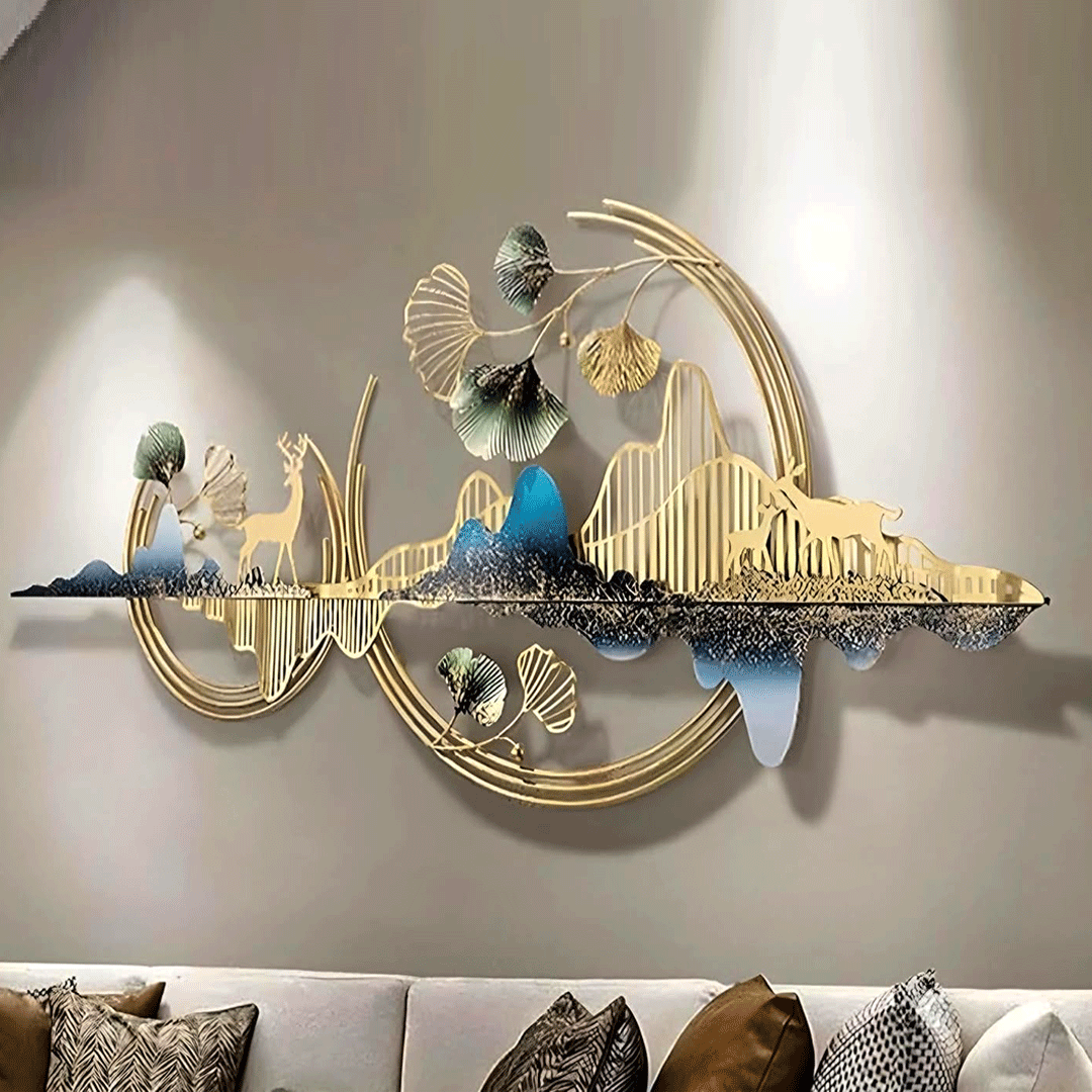 Image of Deer and Mountain Metal Home Decor - Nature-Inspired