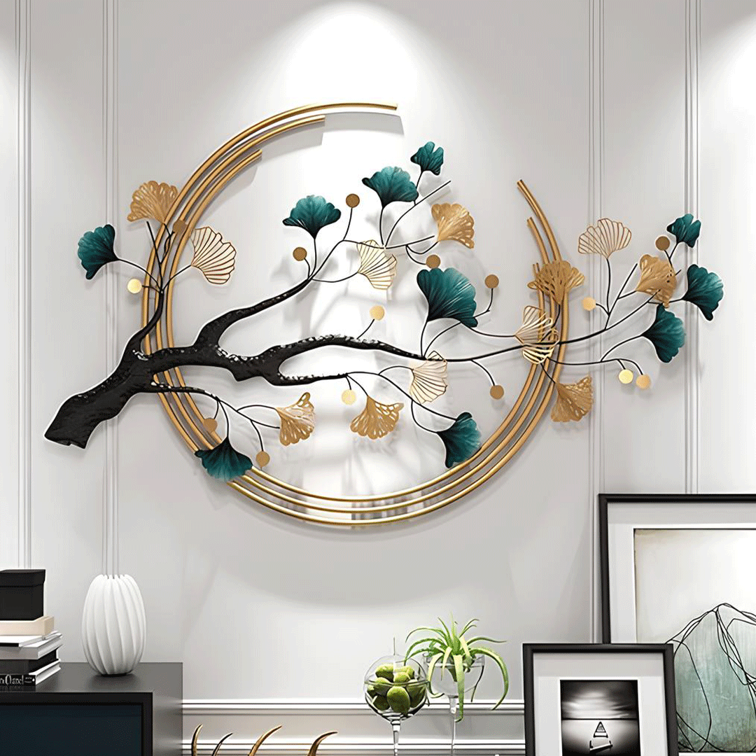 Image of Metal Tree Branch Wall Decor - Gold and Green