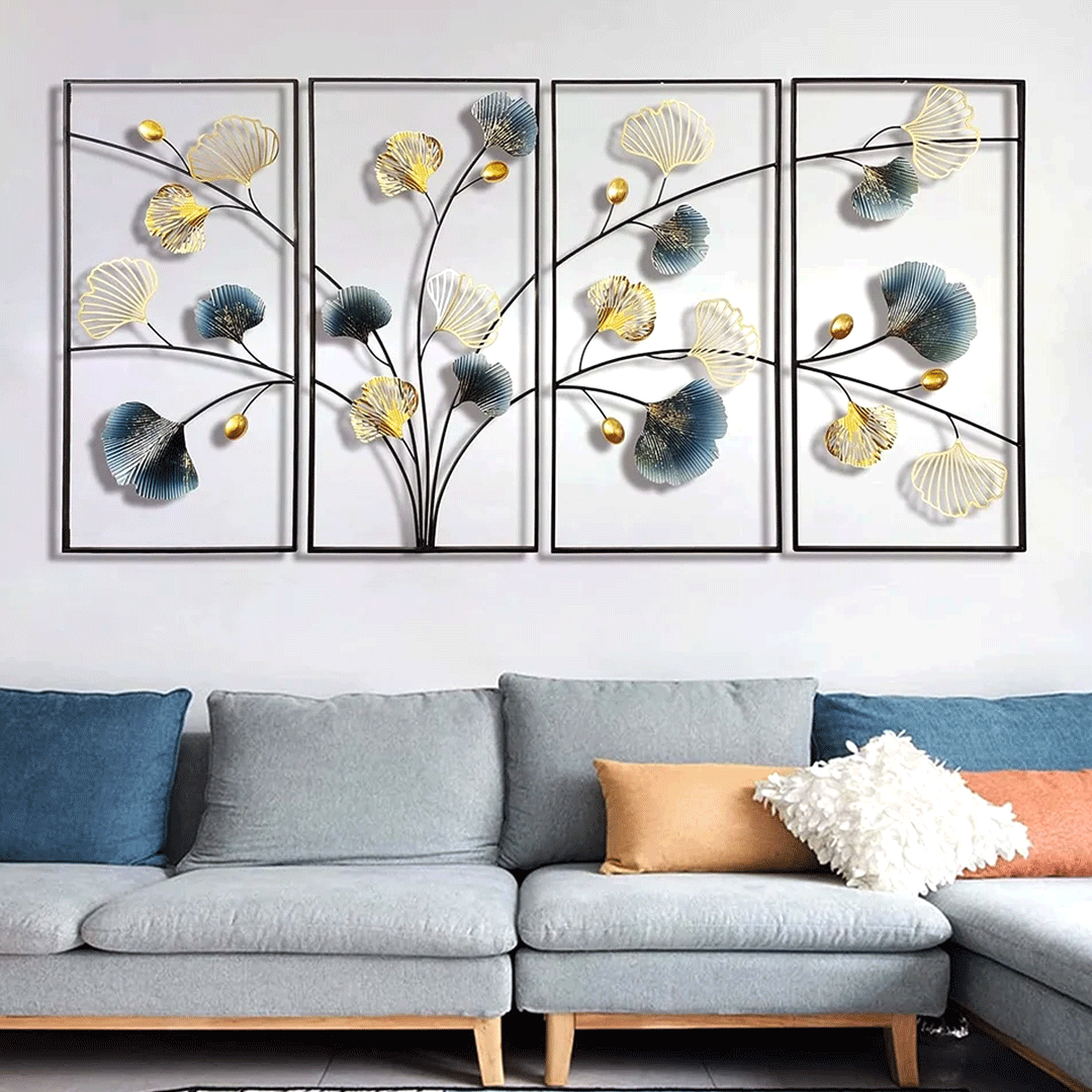Image of Set of 4 Metal Flower Wall Art - 3D Ginkgo Leaf Sculpture