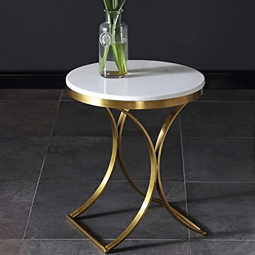Image of Golden Coffee Table with Natural Marble Top - Modern Metal Frame