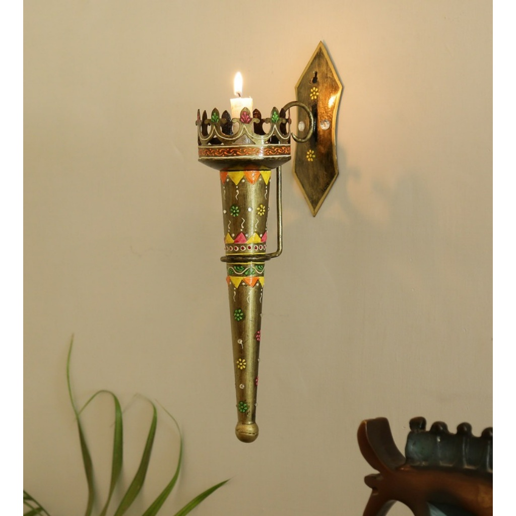 Image of Gold Metal Wall Candle Holder - Elegant Wall-Mounted Decor