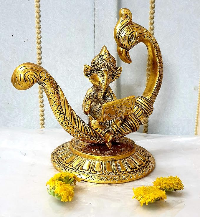 Image of Aluminium Metal Ganesh Showpiece – Decorative Pooja Murti