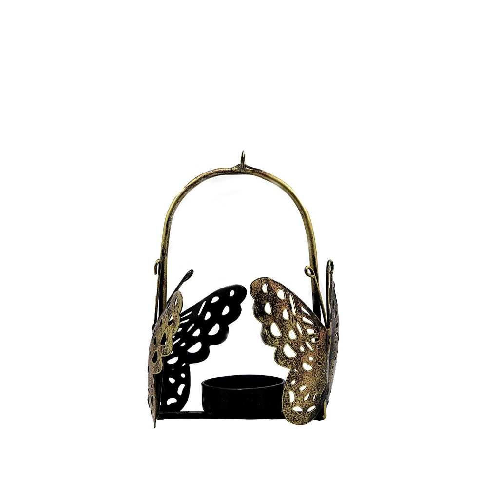 Image of Iron Painted Butterfly Tea Light Candle Holder - Decorative Showpiece