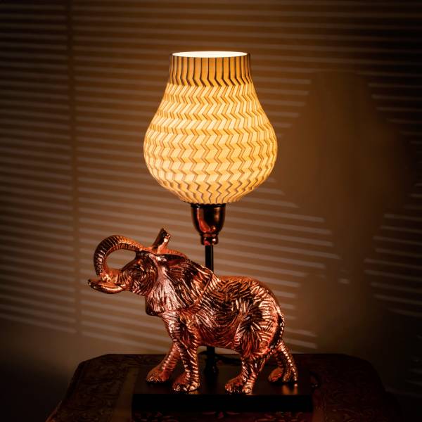 Image of 3D Printed Wave Table Lamp with Silver Elephant Base – Modern Touch Lamp for Home and Office
