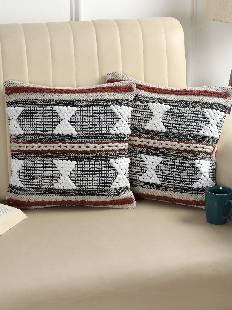 Image of Handcrafted Pit Loom Cotton Cushion Covers – Set of 2 (Maroon)