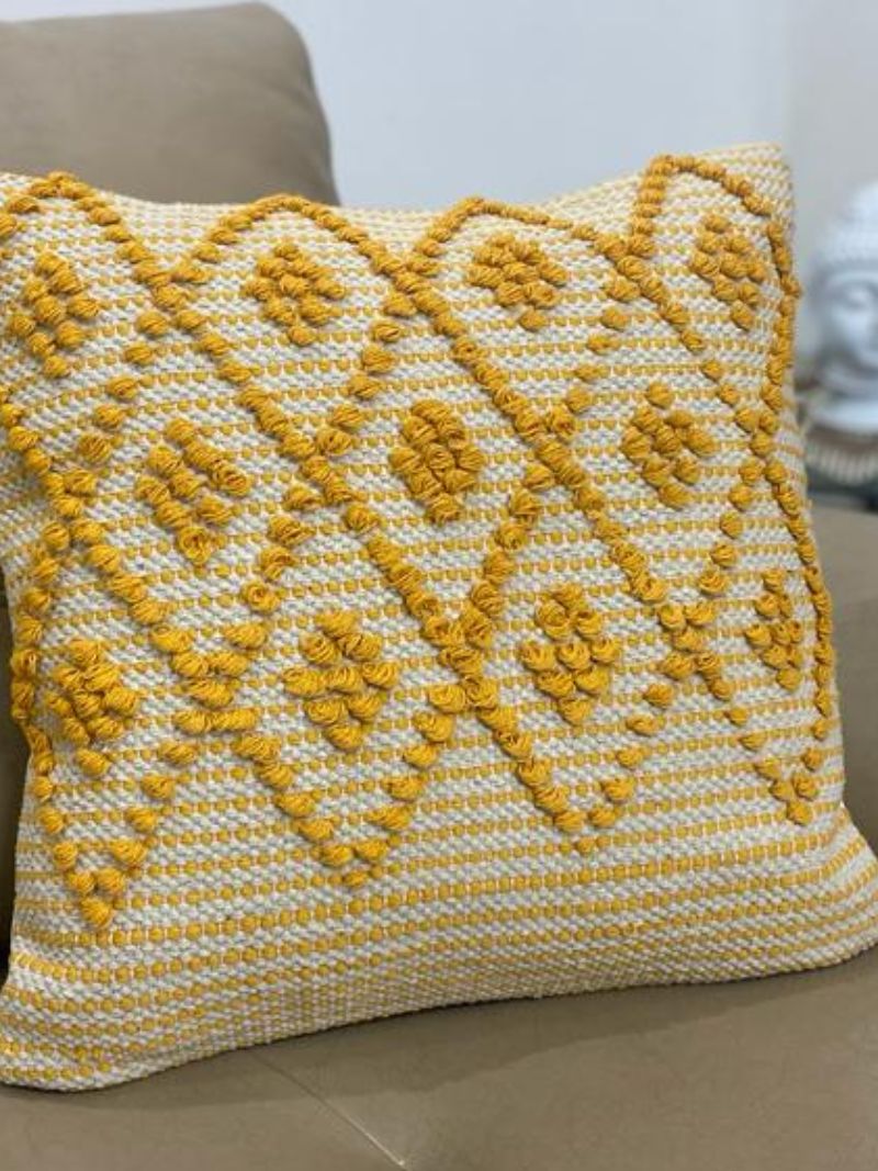 Image of Handcrafted Pit Loom Cotton Cushion Covers – Set of 2 (Yellow)