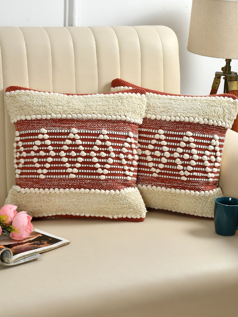Image of Handcrafted Pit Loom Cotton Cushion Covers – Set of 2 (Red)