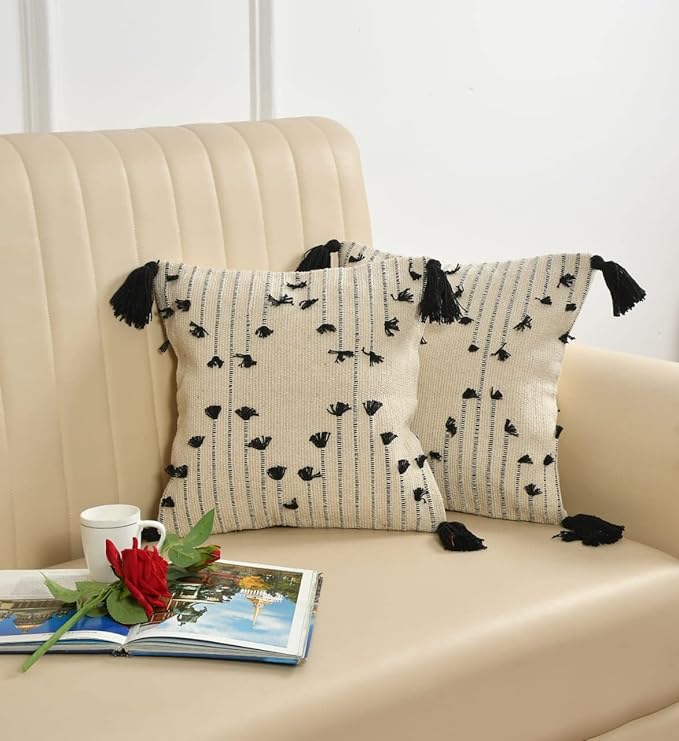 Image of Handcrafted Pit Loom Cushion Covers – Set of 2 ( Black)