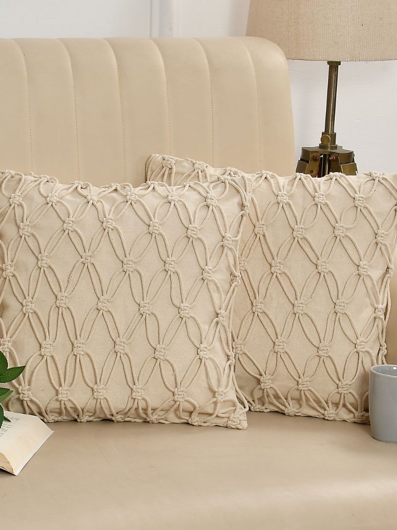 Image of Handmade 100% Cotton Macrame Cushion Covers (Natural White, Pack of 2)