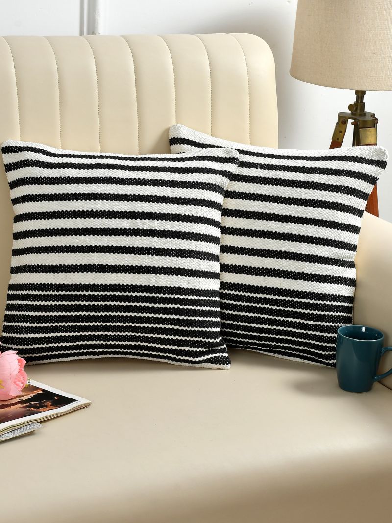Image of Handcrafted Pit Loom Cushion Covers  (Black, Pack of 2)