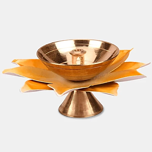 Image of Handcrafted Yellow Lotus Diya – Elegant Pooja Oil Lamp for Home & Temple