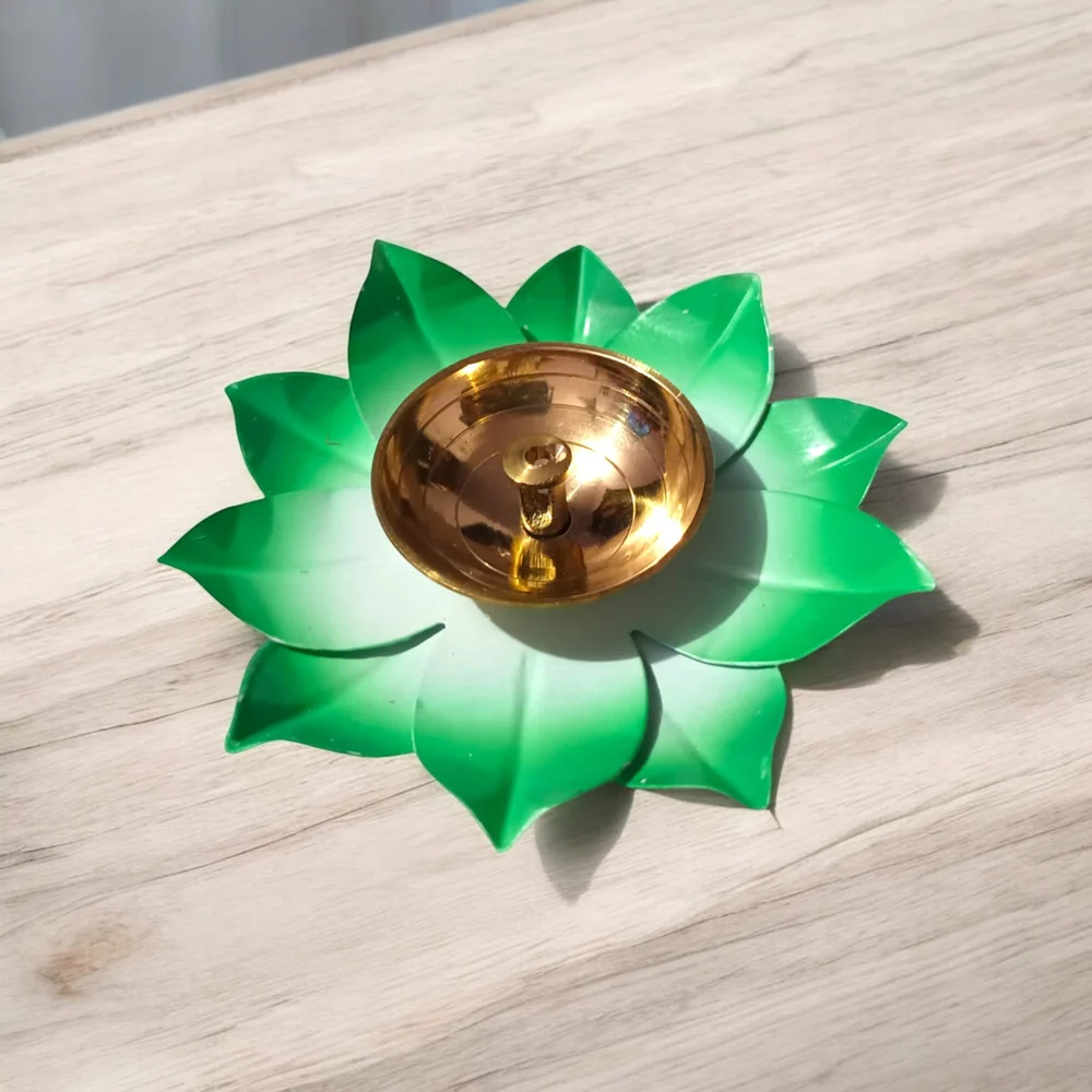 Image of Handcrafted Green Lotus Diya – Elegant Pooja Oil Lamp for Home & Temple