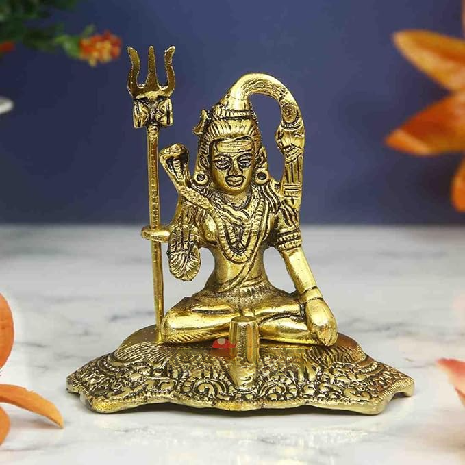 Image of Gold Polish Shiva Statue –  Aluminium Shiv Murti for Pooja