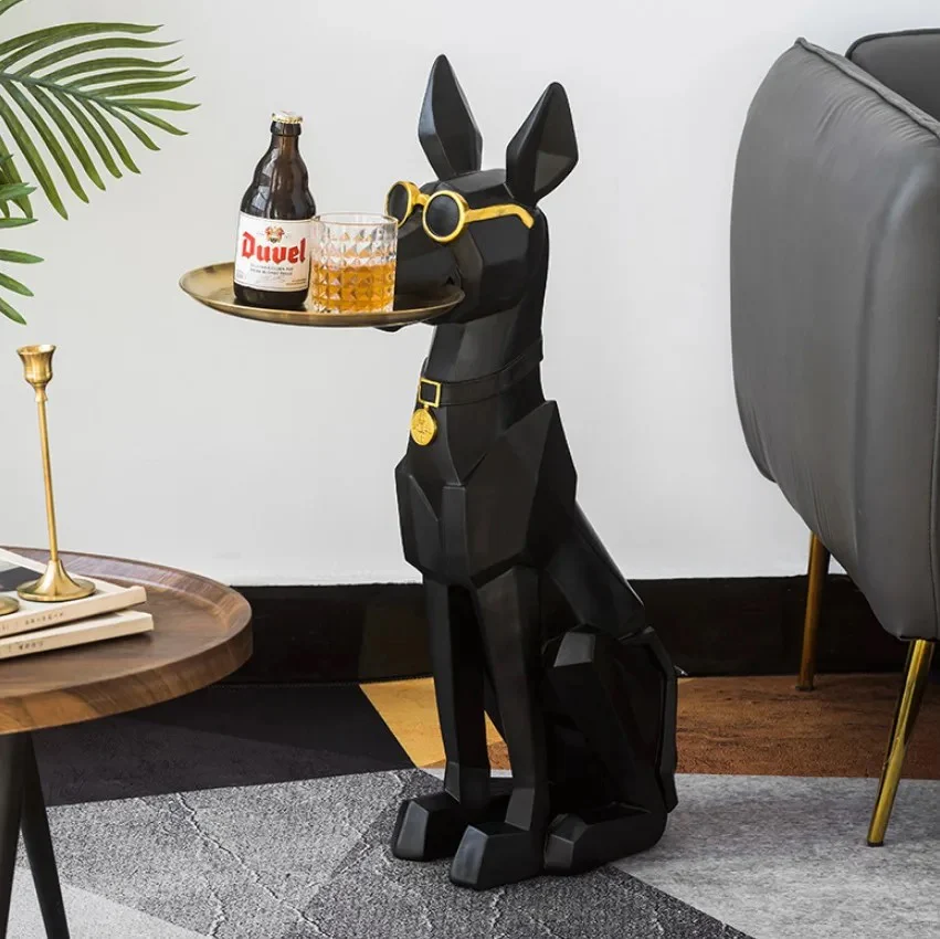 Image of Doberman Round Specs Butler – Black, White, Green & Red – Unique Décor Piece
