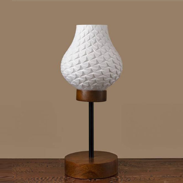 Image of 3D Printed Table Lamp, Star Shade Design with Walnut Wood Finish