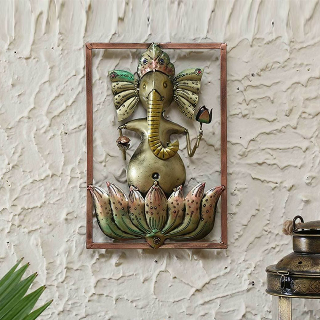 Image of Iron Lord Ganesha Wall Art - Elegant Brown Religious Decor