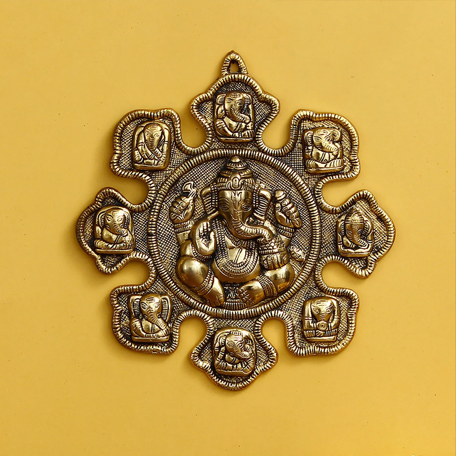 Image of Ganesh Golden Decorative Round Wall Hanging Art